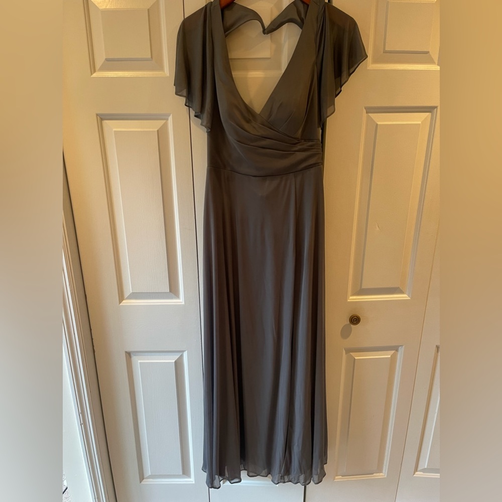 Azazie Induh A-Line Flutter V-Neck Mesh Floor-Len… - image 3